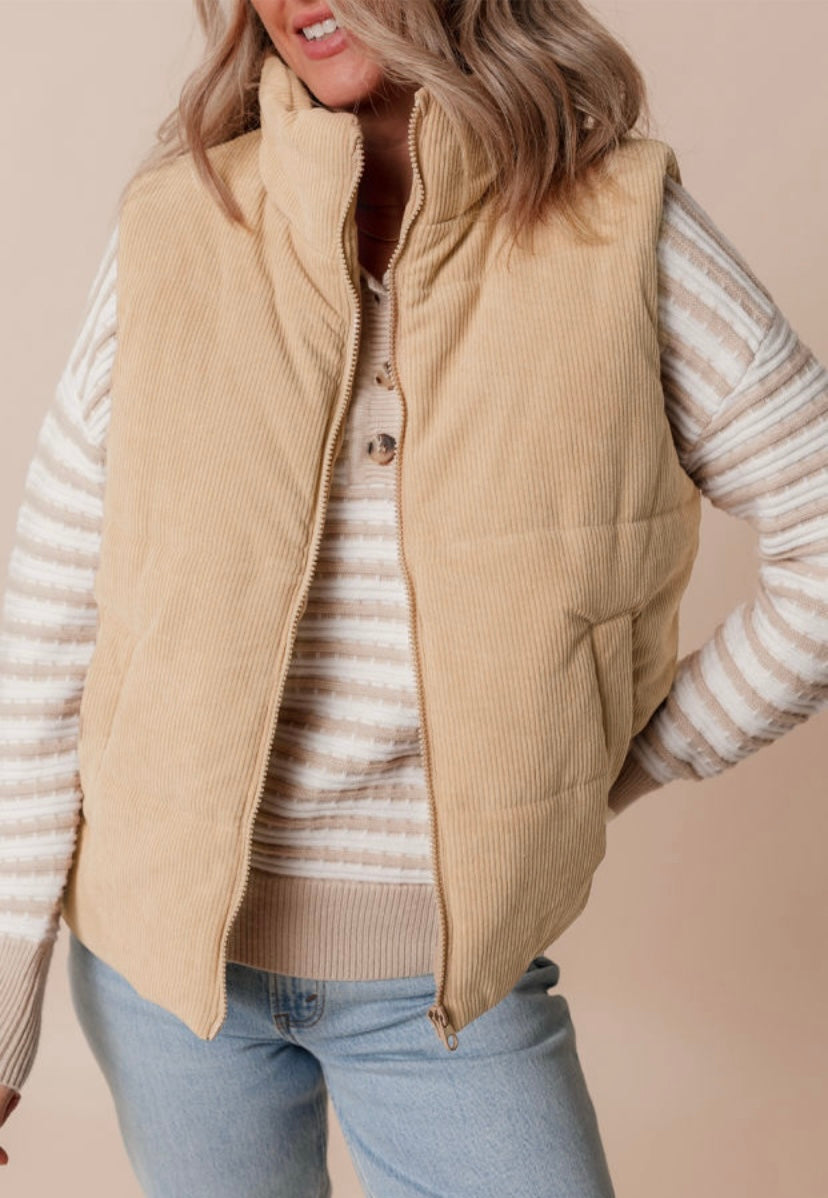 Smoky Mountain Corduroy Puffer Vest (French Beige)