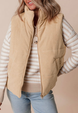Smoky Mountain Corduroy Puffer Vest (French Beige)