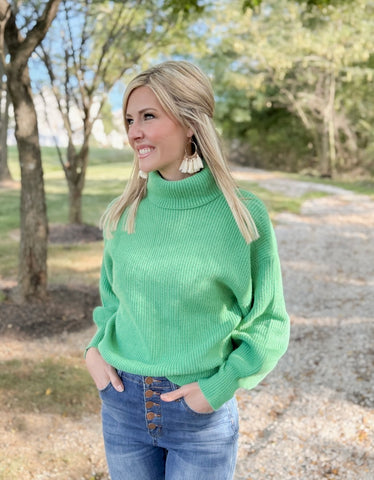 Halo & Belle Puff Sleeve Sweater  (Green)