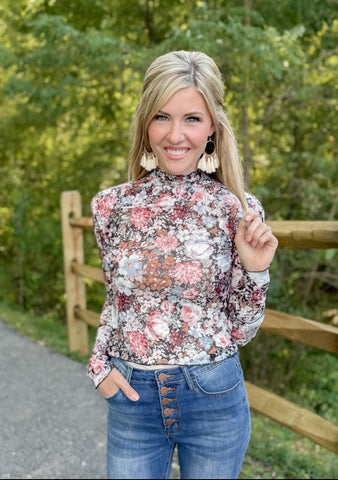 Autumn Petals Mesh Blouse