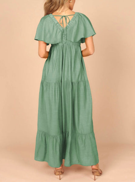 Olive Meadow Flutter Sleeve Maxi Dress
