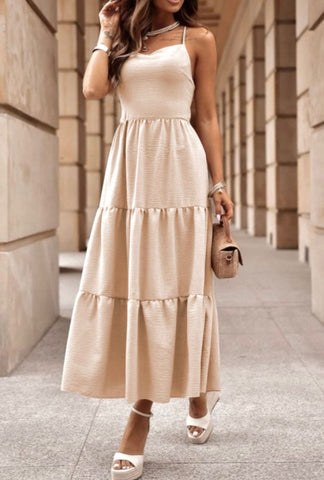 Ivory Hour Backless Tiered Maxi Dress