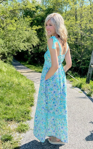 The Sweet Blossom Maxi Dress- Blue