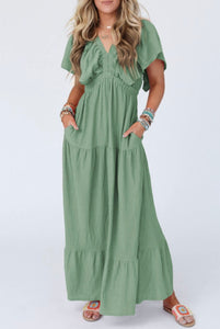 Olive Meadow Flutter Sleeve Maxi Dress