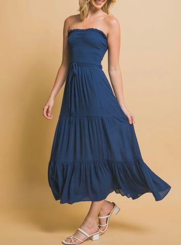 Marine Coast Smocked Maxi Dress