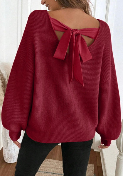 Red Bow Tie Back Sweater