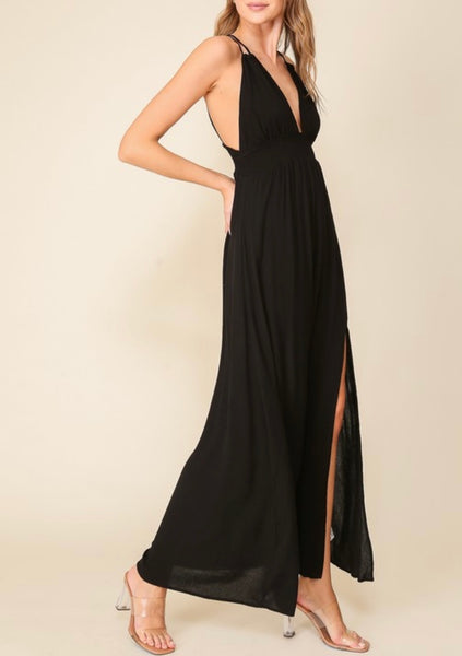 Noir Shores Halter Maxi Dress