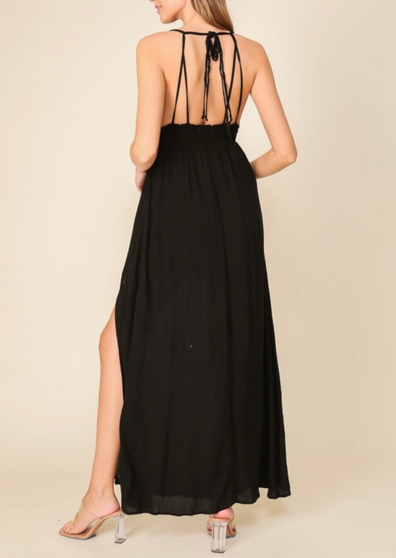 Noir Shores Halter Maxi Dress