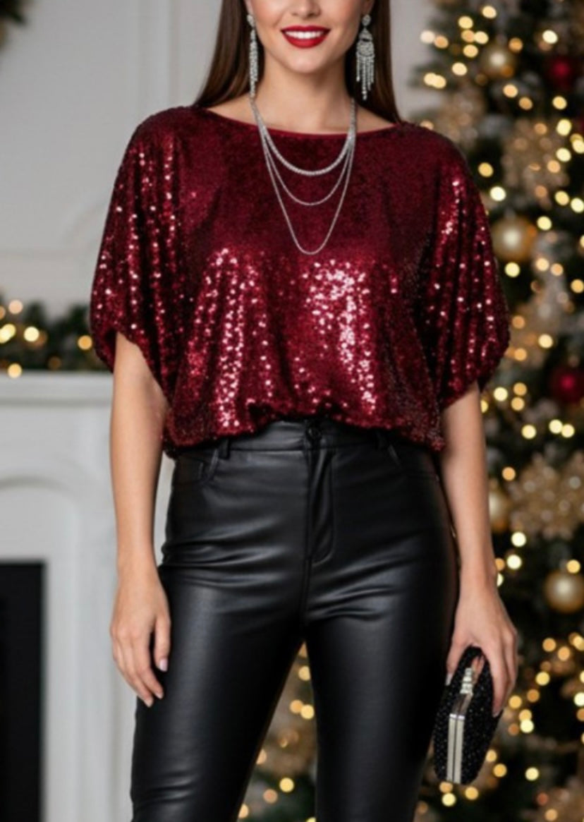 Crimson Cabernet Sequin Top