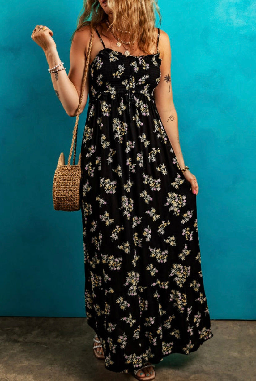 Island Time Black Floral Maxi Dress