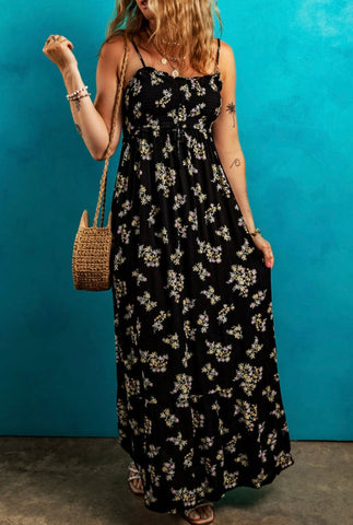 Island Time Black Floral Maxi Dress