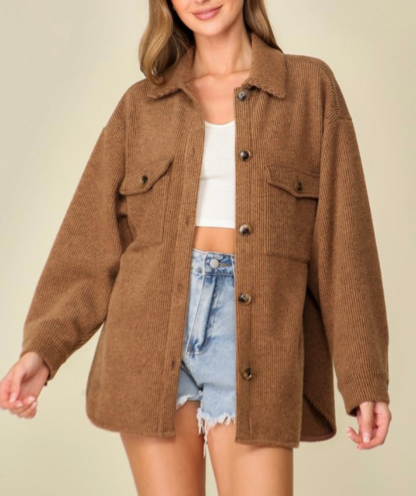 Caramel Cozy Waffle Knit Shacket