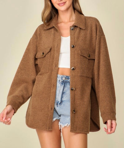 Caramel Cozy Waffle Knit Shacket