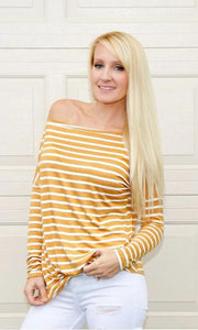 All The Feels Striped Off the Shoulder - the Blushing Ivy Boutique LLC - Tops - 