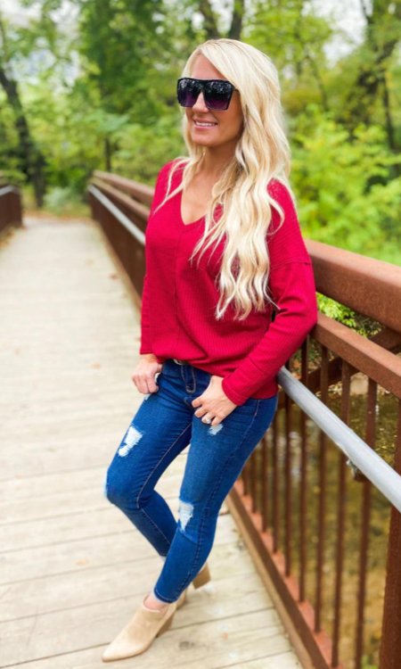 Apple Of My Eye - Waffle Knit Top - the Blushing Ivy Boutique LLC - Tops - 