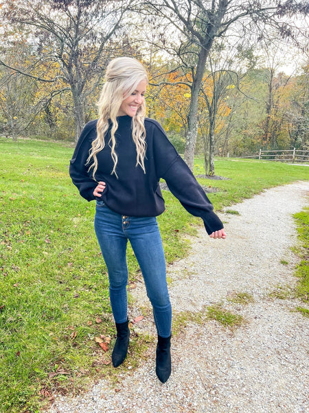 Black Soirée Oversized Bubble Sleeve Sweater - the Blushing Ivy Boutique LLC - 