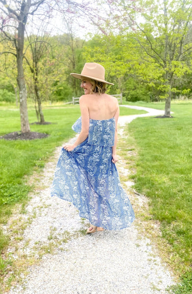 Boho Blues Strapless Maxi Dress - the Blushing Ivy Boutique LLC - Dresses - 