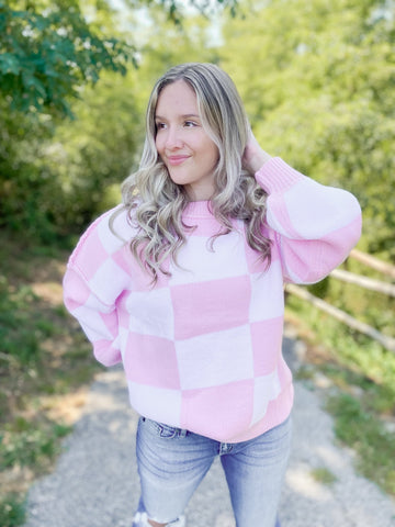 Check me Out Checkered Print Sweater - the Blushing Ivy Boutique LLC - Tops - 