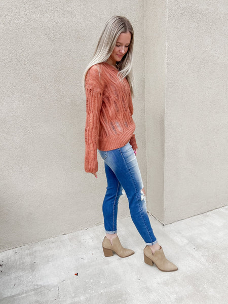 Forget Me Not, Rust See - Through - Sweater - the Blushing Ivy Boutique LLC - Tops - 