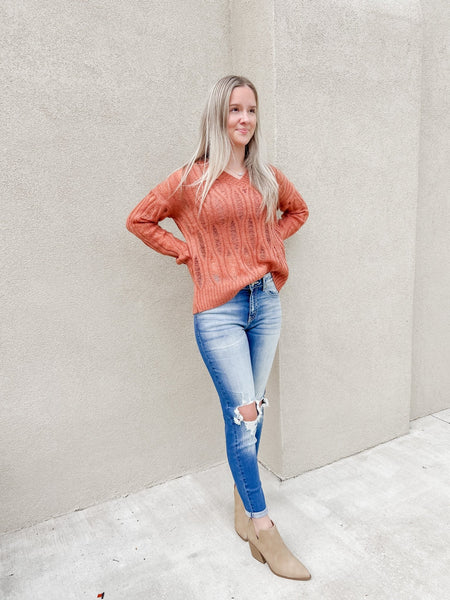 Forget Me Not, Rust See - Through - Sweater - the Blushing Ivy Boutique LLC - Tops - 