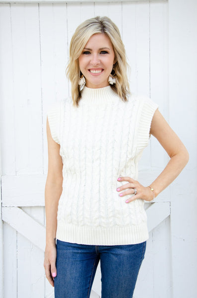 Freya Cable Knit Smock Neck Sleeveless Sweater - the Blushing Ivy Boutique LLC - 