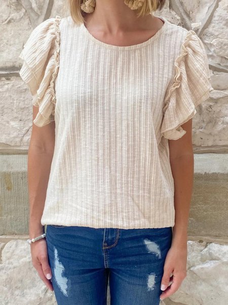 High Society Flutter Sleeve Top - the Blushing Ivy Boutique LLC - 