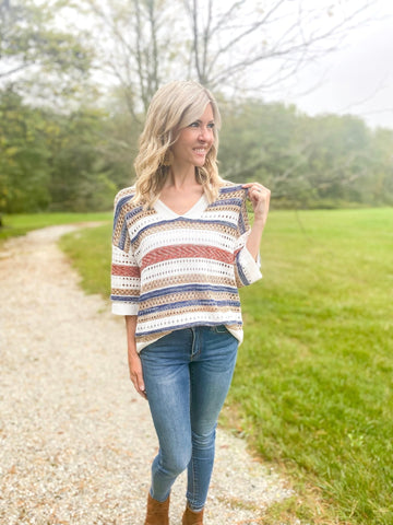 In My Fall Feels Hollow Knit 3/4 sleeve Sweater - the Blushing Ivy Boutique LLC - Shirts & Tops - 