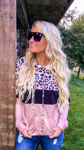 Just One Love Colorblock Leopard Hoodie - the Blushing Ivy Boutique LLC - Tops - 