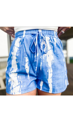 Mountain Mist Blue Tie Dye Drawstring Shorts - the Blushing Ivy Boutique LLC - Bottoms - 