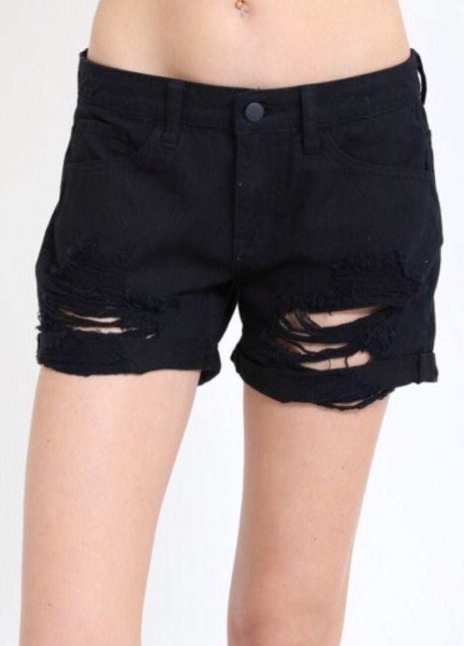 Onyx Distressed Denim Shorts - the Blushing Ivy Boutique LLC - Bottoms - 