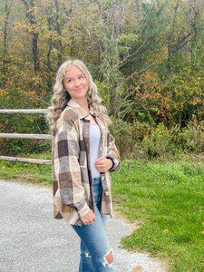 Overthinker Khaki Plaid Shacket - the Blushing Ivy Boutique LLC - 