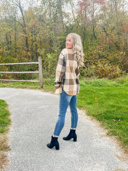 Overthinker Khaki Plaid Shacket - the Blushing Ivy Boutique LLC - 