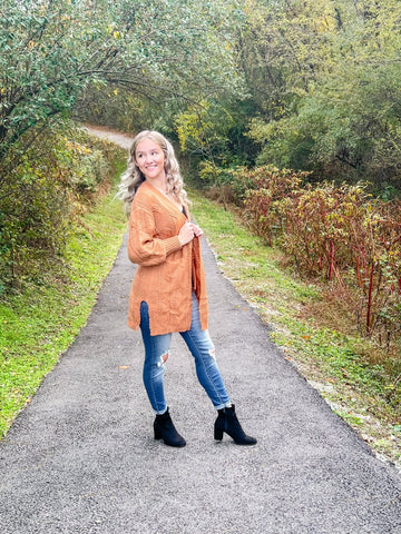 Pumpkin Spice Cable Knit Cardigan - the Blushing Ivy Boutique LLC - 