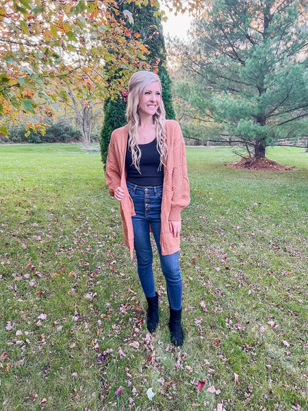 Pumpkin Spice Cable Knit Cardigan - the Blushing Ivy Boutique LLC - 