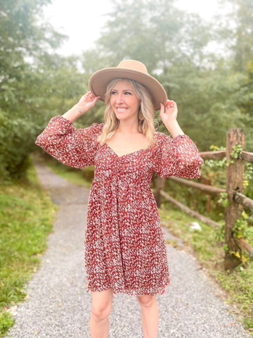 Quinn Floral Dress - Burnt Red - the Blushing Ivy Boutique LLC - Dresses - 