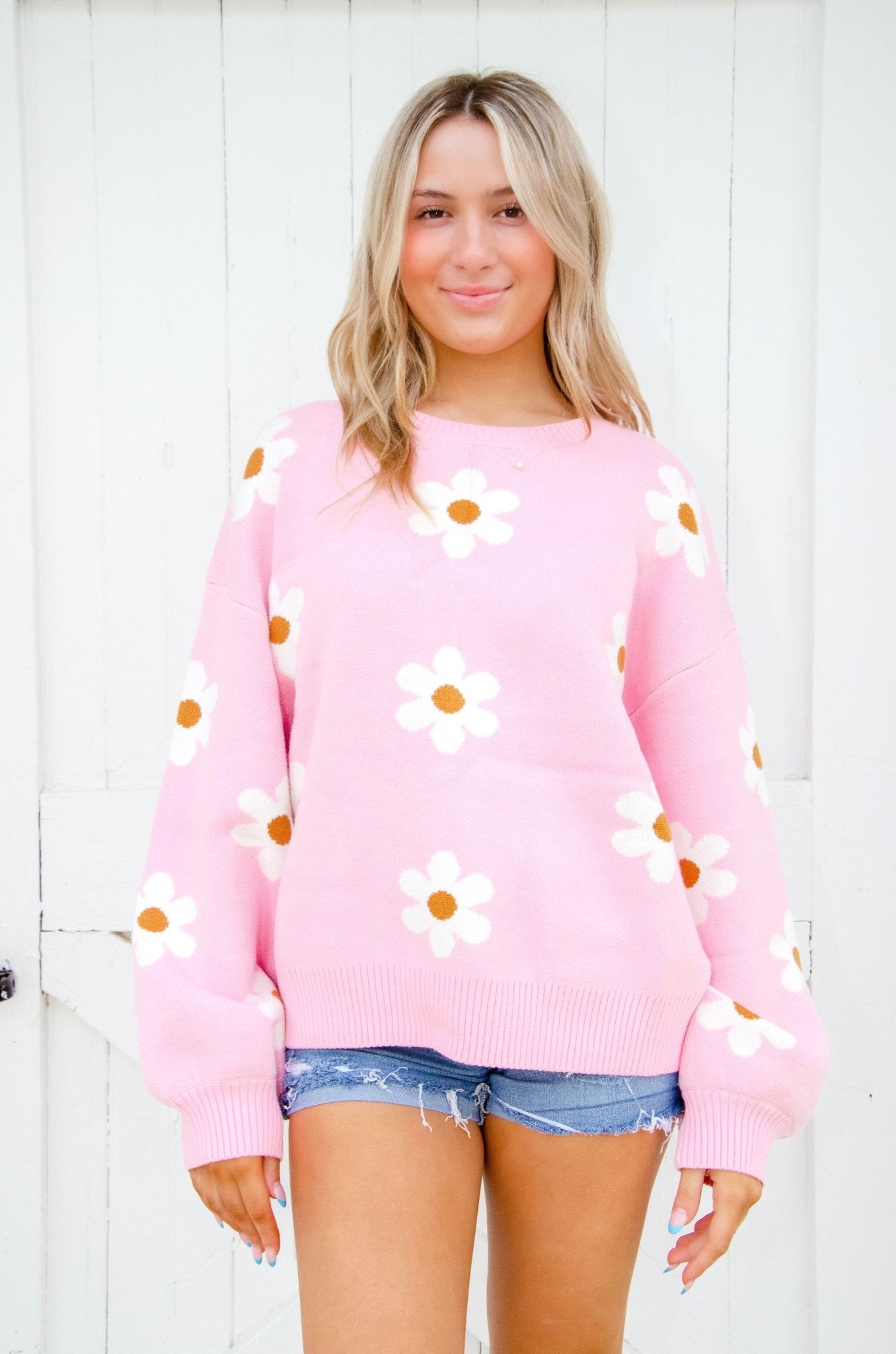 She Daisy Pink Sweater - the Blushing Ivy Boutique LLC - Tops - 