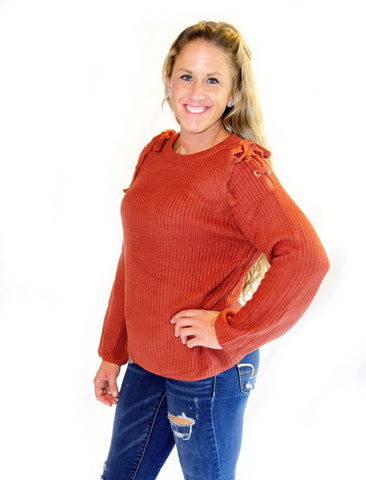 So Tied - Up Rust Sweater - the Blushing Ivy Boutique LLC - Tops - 