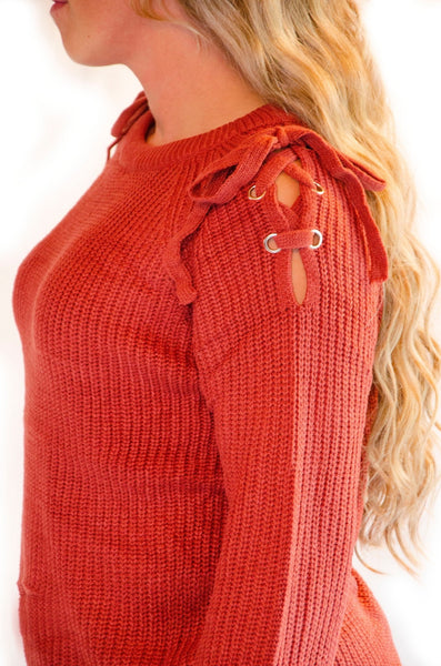 So Tied - Up Rust Sweater - the Blushing Ivy Boutique LLC - Tops - 