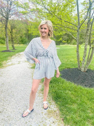 Walk the Line Striped Romper - the Blushing Ivy Boutique LLC - Rompers - 