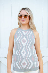 Western Aztec Knit Sweater Tank - the Blushing Ivy Boutique LLC - 