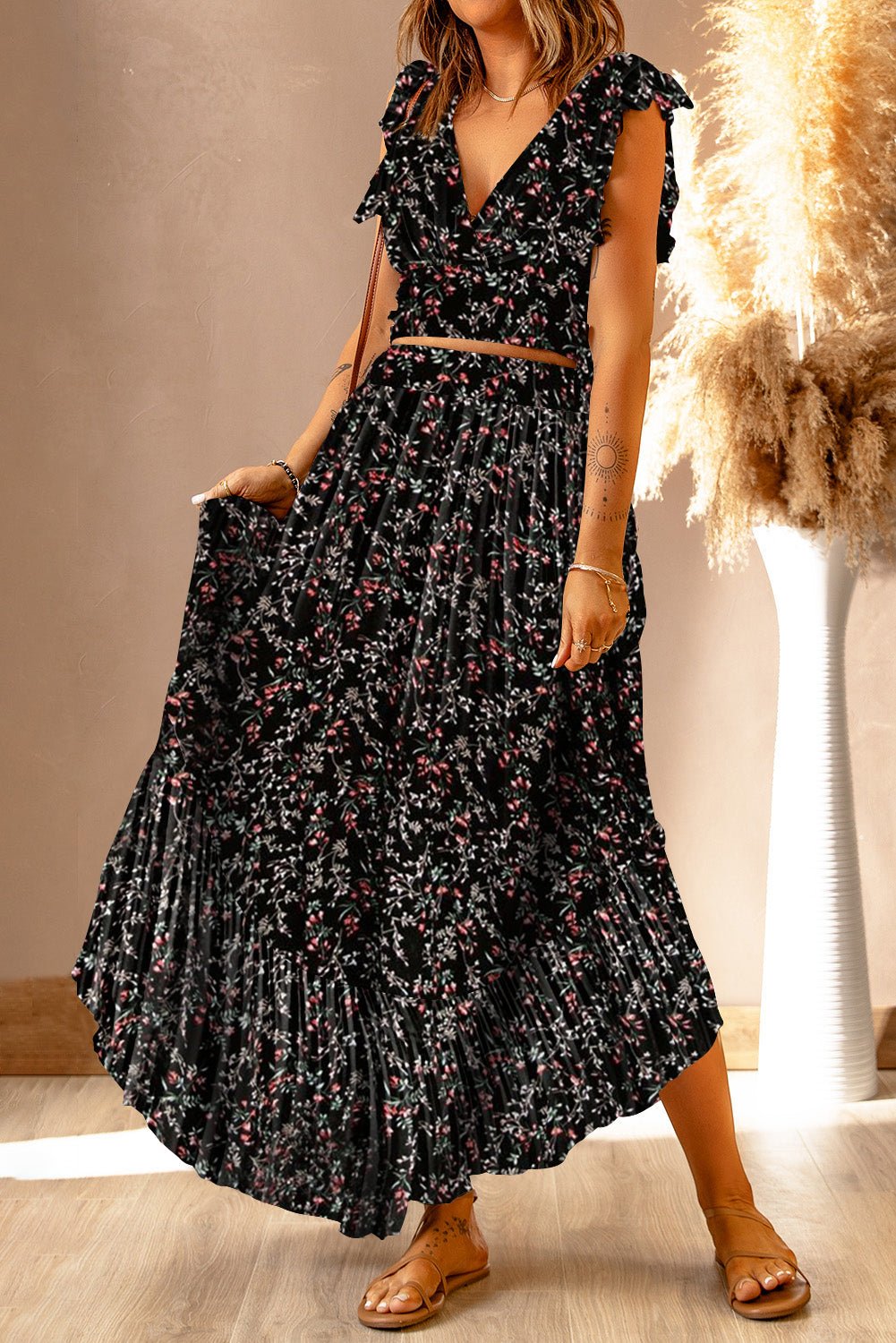 Wild Oak Floral Crop Top & Maxi Skirt Set - the Blushing Ivy Boutique LLC - 