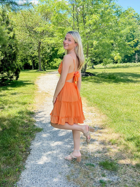 Wildflower Tangerine Mini Dress - the Blushing Ivy Boutique LLC - 