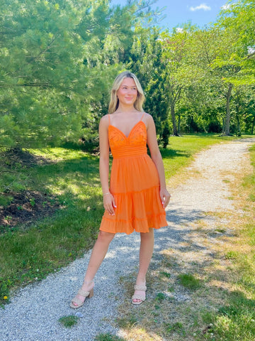 Wildflower Tangerine Mini Dress - the Blushing Ivy Boutique LLC - 