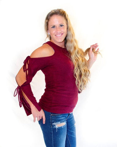 Wine Not? Tie Sleeve Brushed Top - the Blushing Ivy Boutique LLC - Tops - 