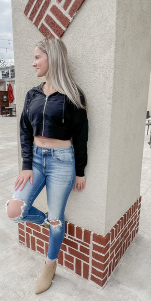 Worth the Wait, Crop Top Hoodie (black) - the Blushing Ivy Boutique LLC - Tops - 