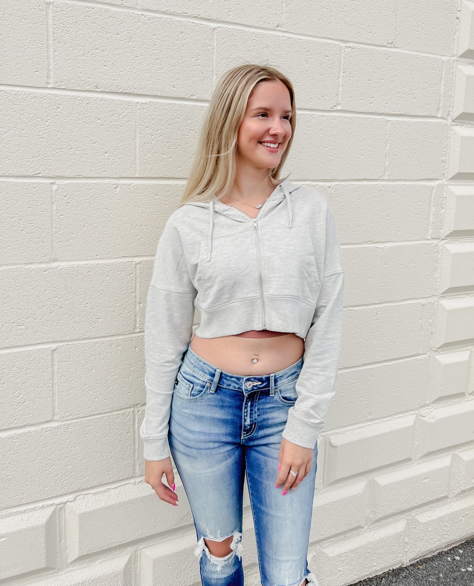 Worth the Wait, Crop Top Hoodie (grey) - the Blushing Ivy Boutique LLC - 